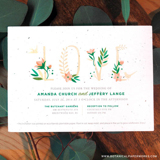 Seed Paper Green Wedding Invitations by Botanical Paper Works 