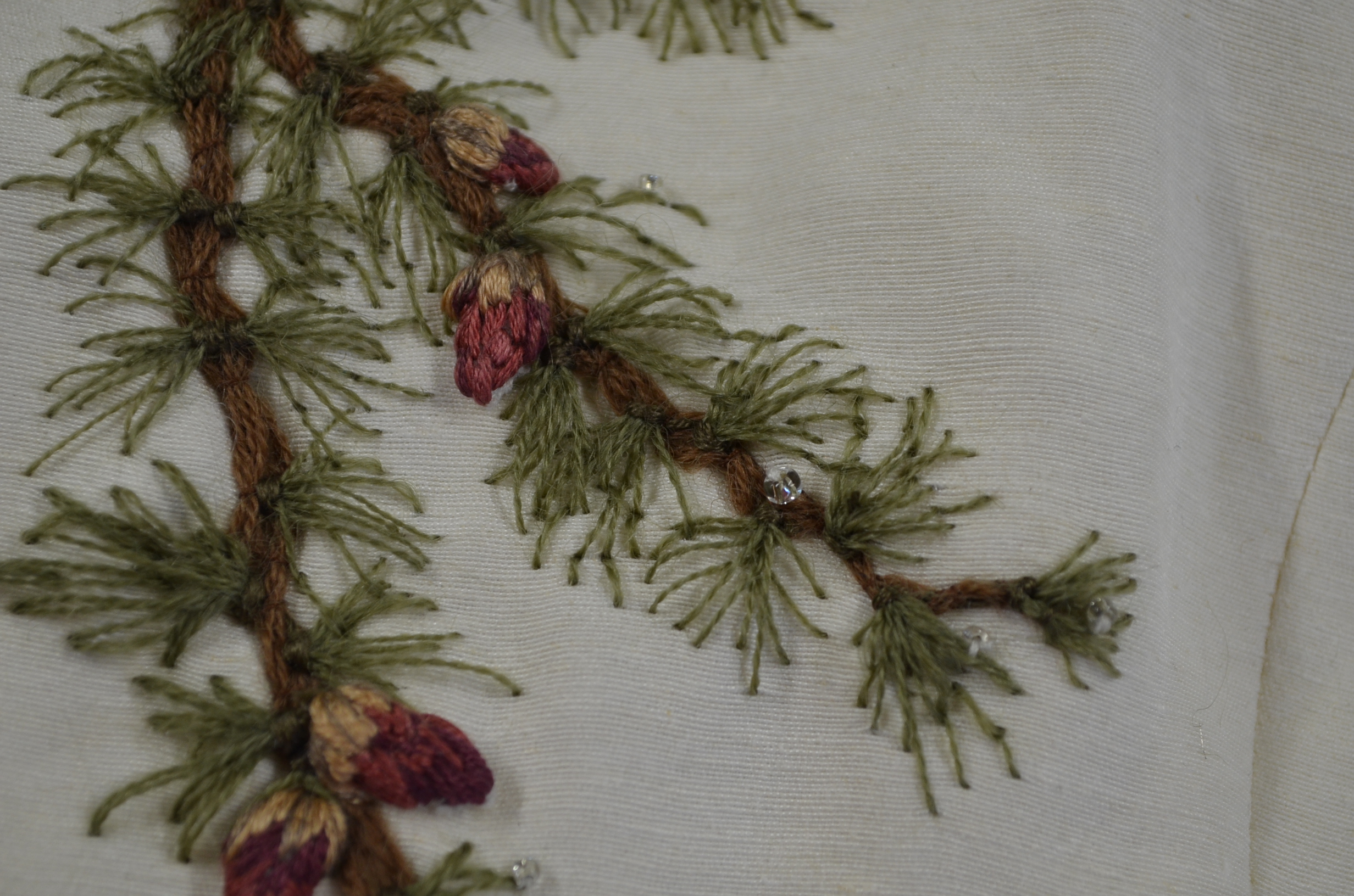 Tree embroidered wedding dress made of hemp and silk by Tara Lynn.